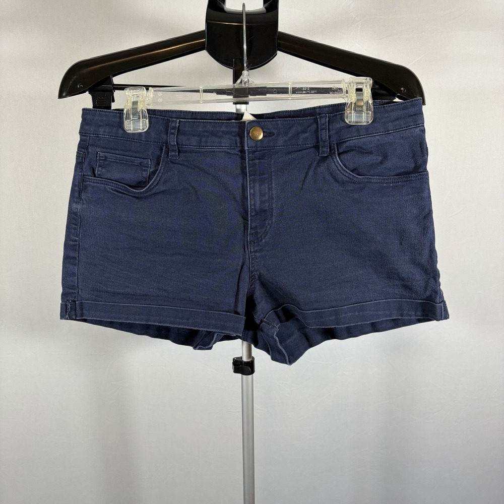 H&M Womens 12 Blue Chino Flat Front Shorts Vacay Preppy Resort 2" Inseam Shortie